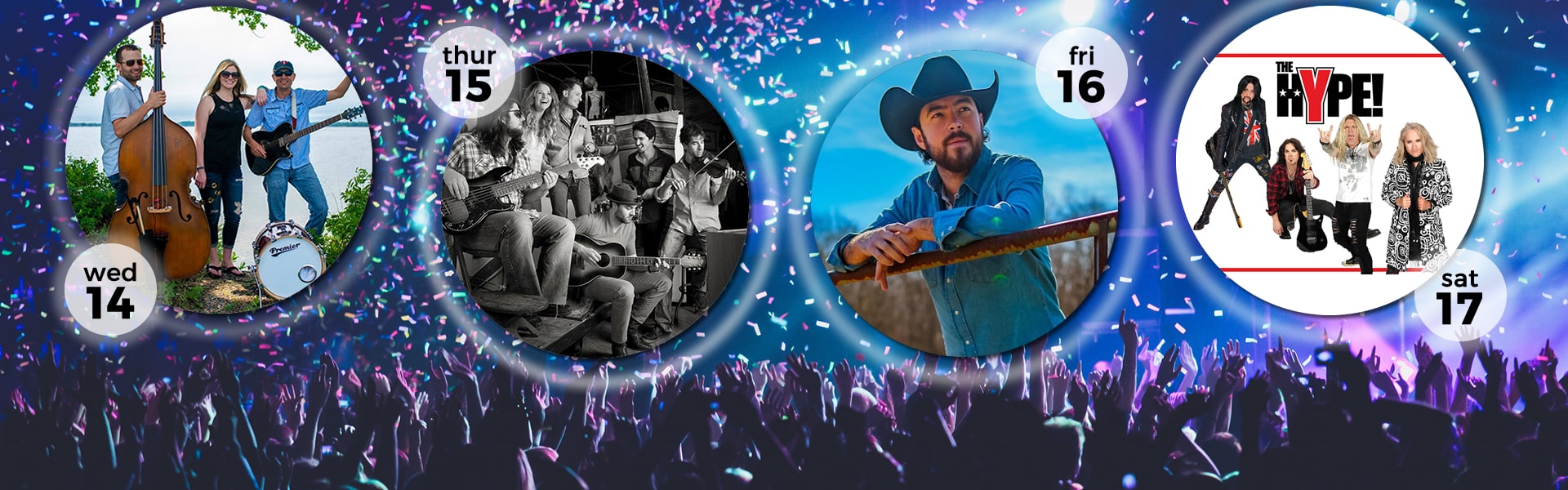 Free Concerts at the Hoop Barn! Ragtown on August 14; Maiden Dixie on August 15; Conner Sweet on August 16 and The Hype of August 17. Click to learn more!